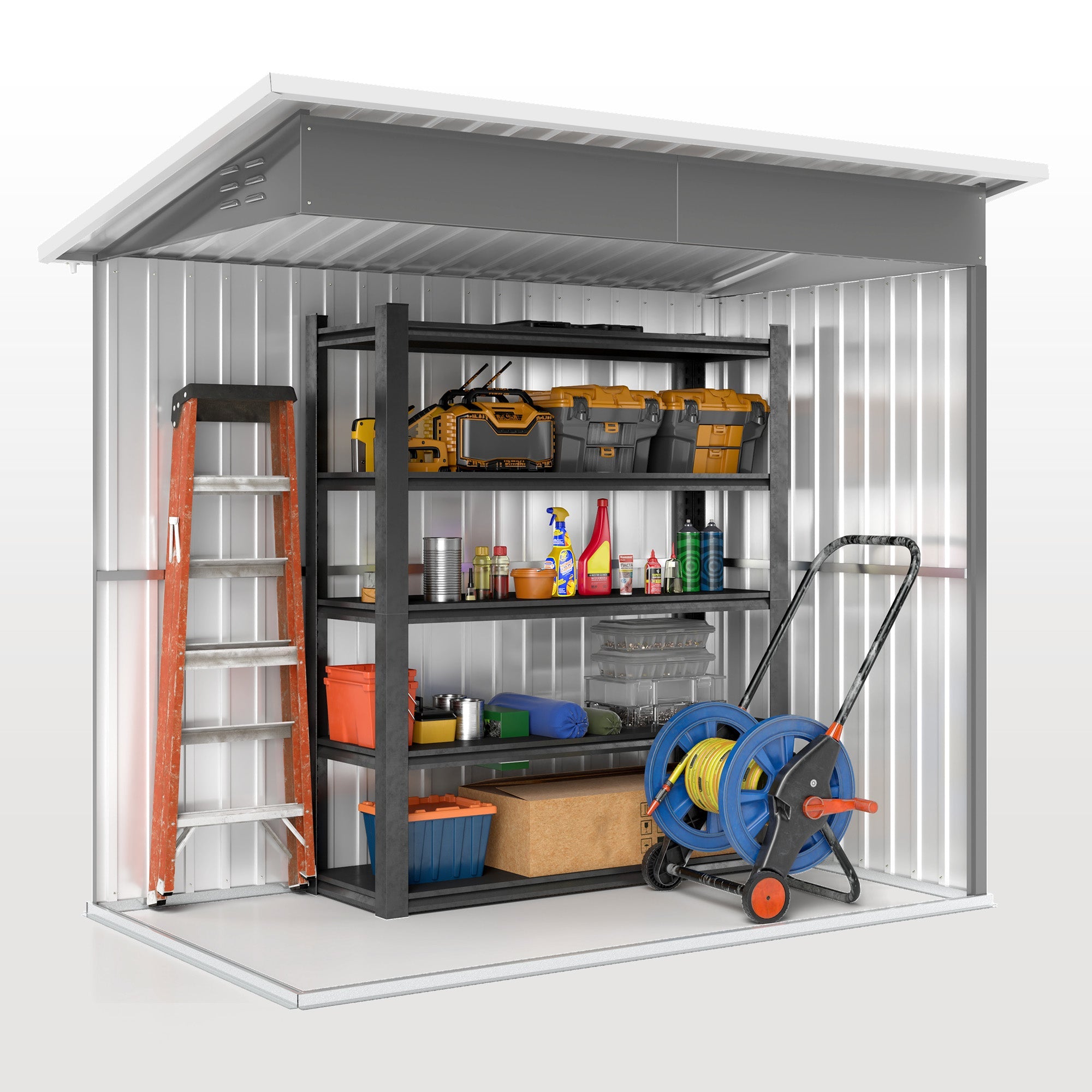 Outsunny 7' x 4' Galvanised Steel Outdoor Storage Shed, Garden Shed with Window, Lockable Wide Door and Air Vents, Dark Grey