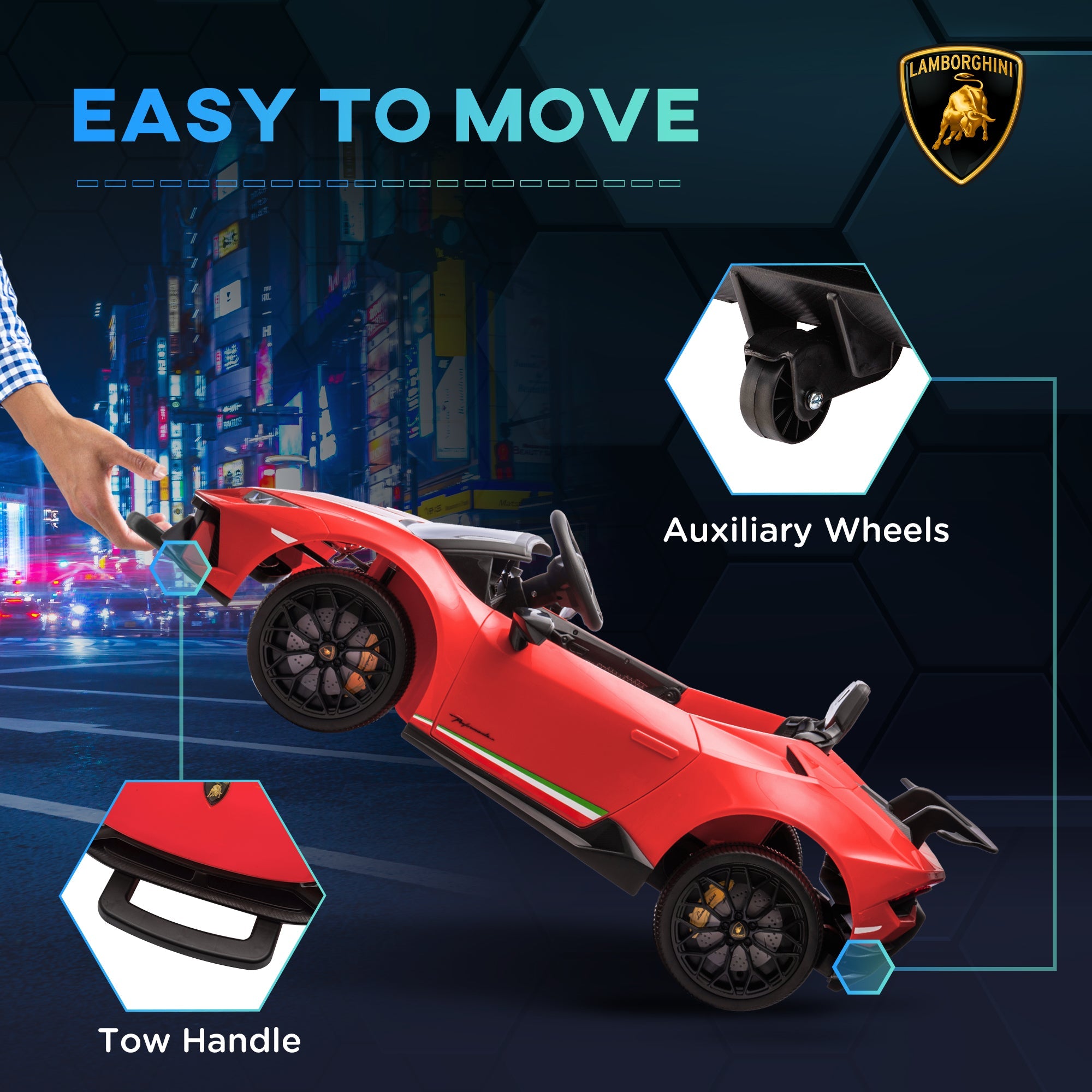 Qaba 12V Lamborghini Huracan Licensed Kids Electric Car with Remote Control, Spring Suspension, Transport Wheels, Red