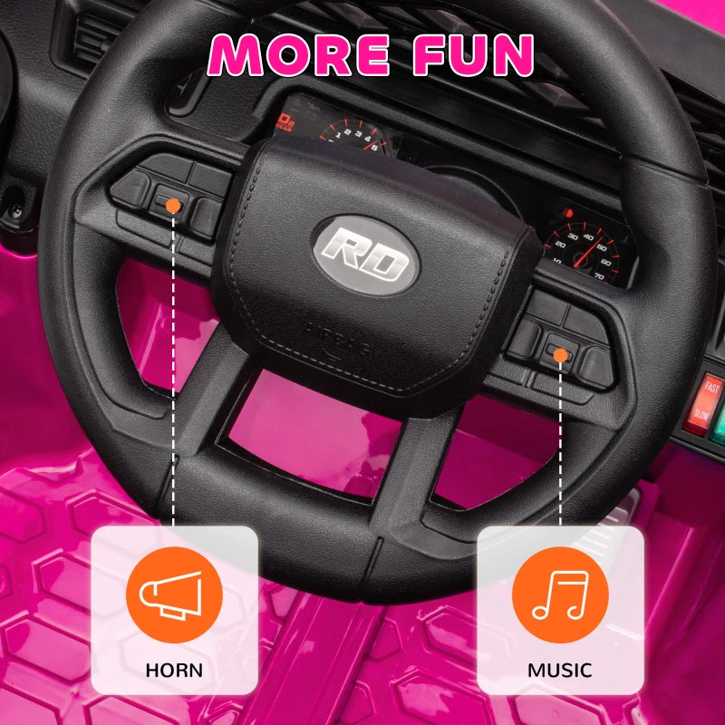 Qaba 12V Ride on Truck, Electric Car for Kids with Remote Control, Suspension, 3 Speeds, USB Music Headlights, Pink