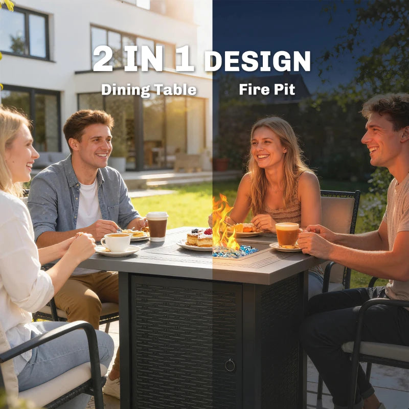 Propane Fire Pit Table, 28" 40000 BTU Outdoor Gas Fire Table with Lava Rocks and Lid, Black