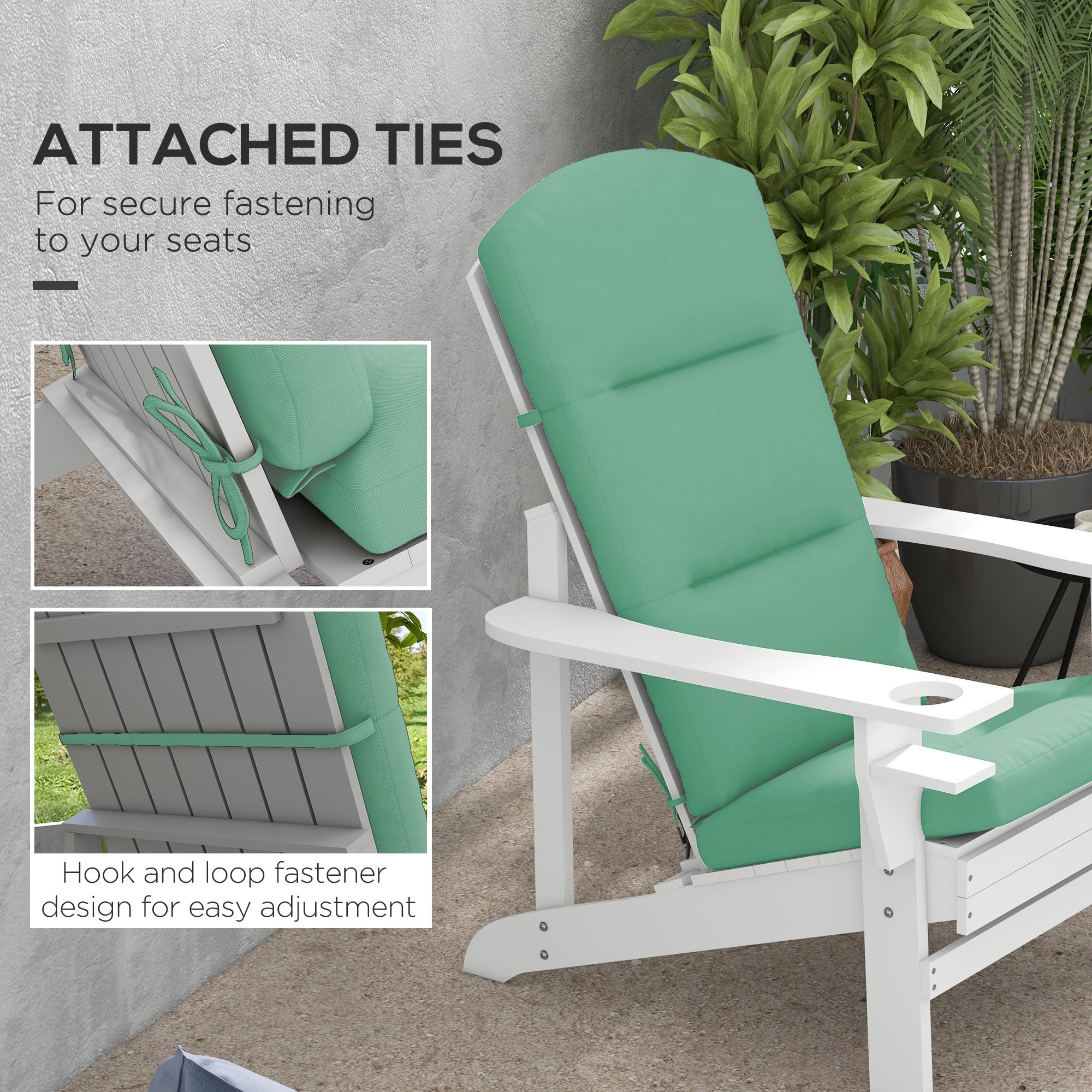 Outsunny Patio Chair Cushion for Adirondack Chairs Replacement Cushion with Back and Ties, Green
