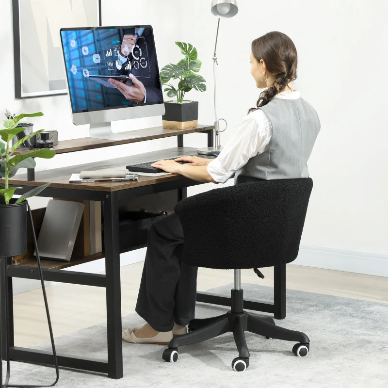 Armless Office Chair, Fluffy Computer Desk Chair with Adjustable Height, Swivel Wheels, Mid Back, Black