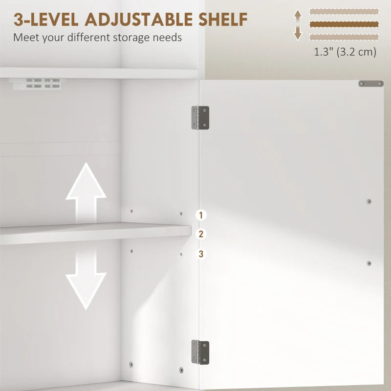 Over The Toilet Storage Cabinet, Freestanding 4-Tier Bathroom Organizer with Adjustable Shelf and 2 Doors, White