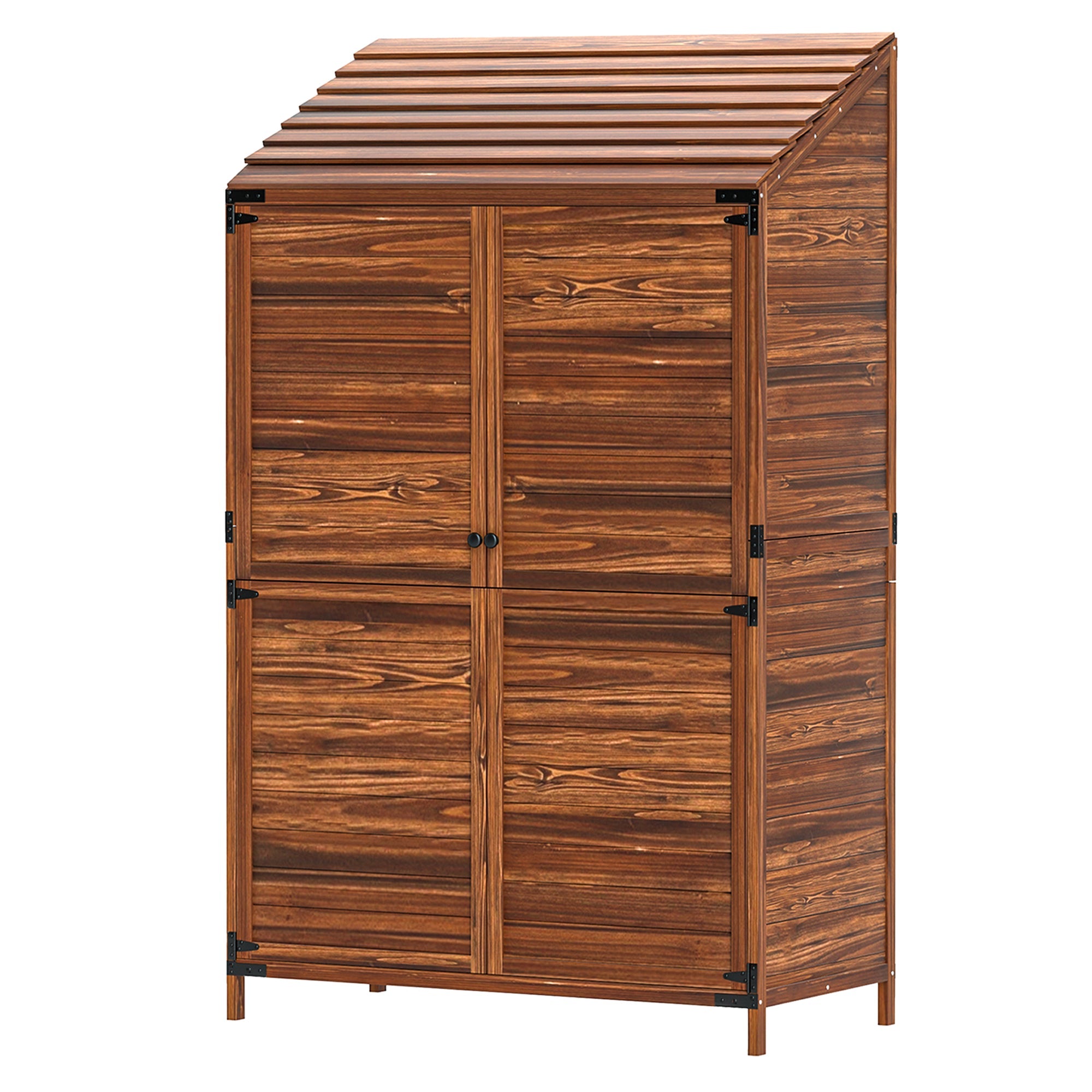 Outsunny Outdoor Storage Cabinet, Wooden Garden Storage Shed with Double Doors and Shelves for Garden Porch Deck, Mixed-Brown