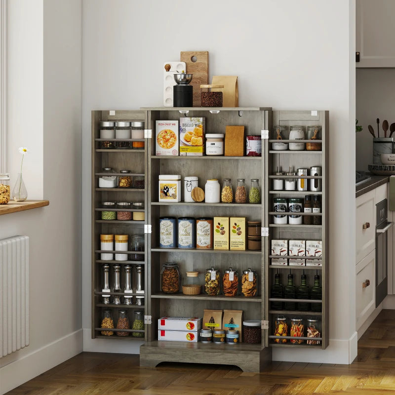 50" Pantry Storage Cabinet, Farmhouse Kitchen Pantry Cabinet with Doors, Adjustable Shelves, Distressed Grey
