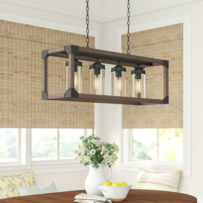 4-Light Adjustable Dimmable Rectangle Chandelier – Wrought Iron AccentsÂ