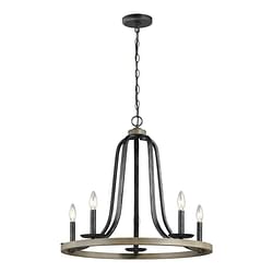 Rustic 5 Light Dimmable Farm Home Circle Metal Chandelier Oak Finish - Free Shipping