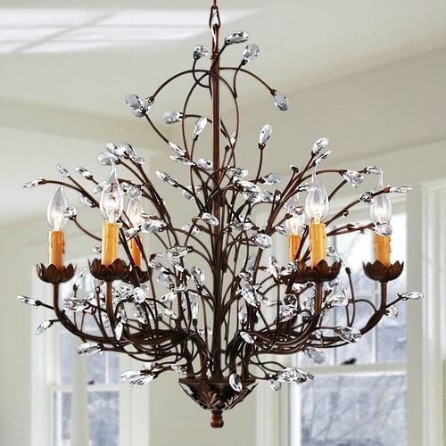 Antique Bronze 6-light Crystal and Iron Chandelier - Free Shipping