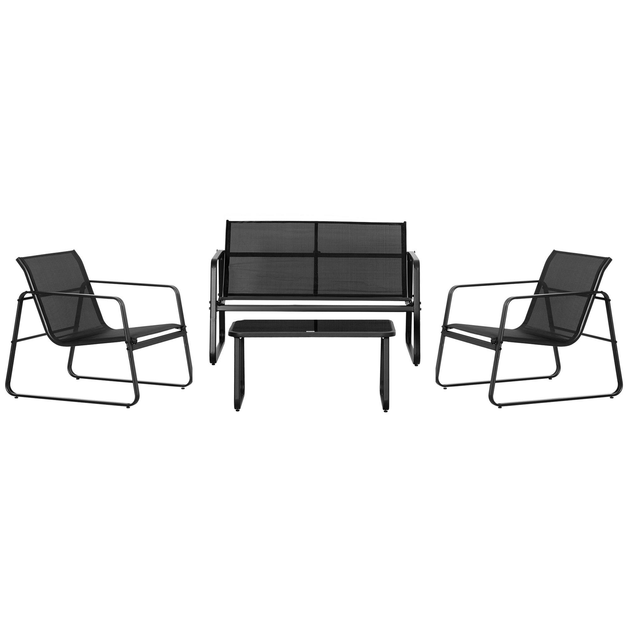 Outsunny 4 PCs Patio Furniture Set with Texteline Seat Outdoor Conversation Set with Loveseat, Center Coffee Table, Black