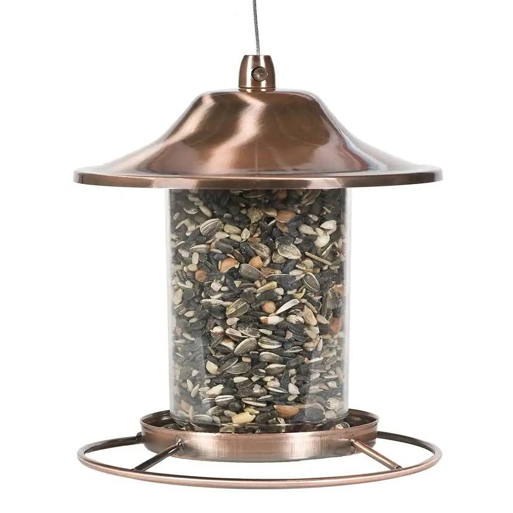 Copper Bird Feeder with Plastic Seed Reservoir Tube and Circular Perch - Free Shipping