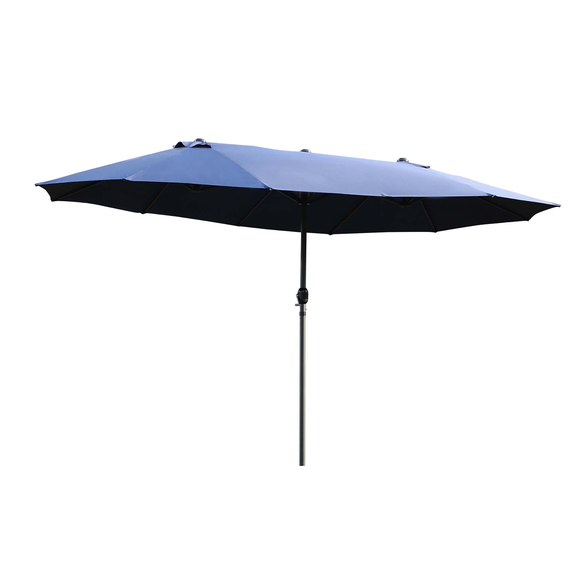 Outsunny Twin Canopy Patio Umbrella: 15ft Blue Outdoor Sunshade with Steel Table & Lift Crank