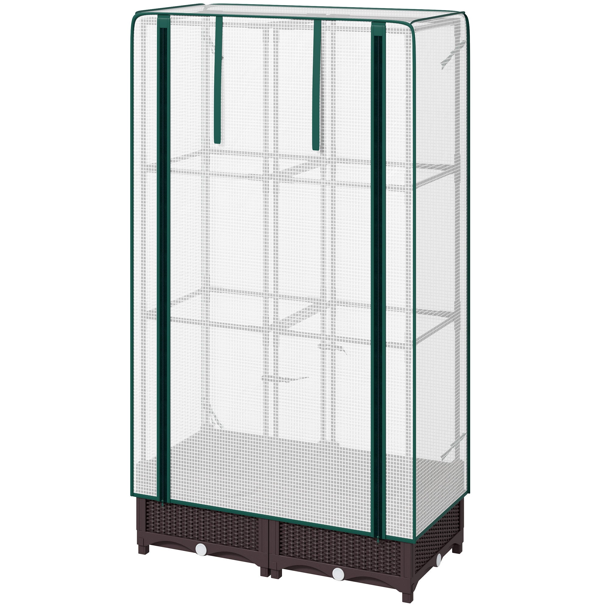 Outsunny Raised Garden Bed Kit with Trellis, Raised Flower Bed with PE Cover and Zipper Door, 31.5 x 15.7 x 48.8 inch, Brown