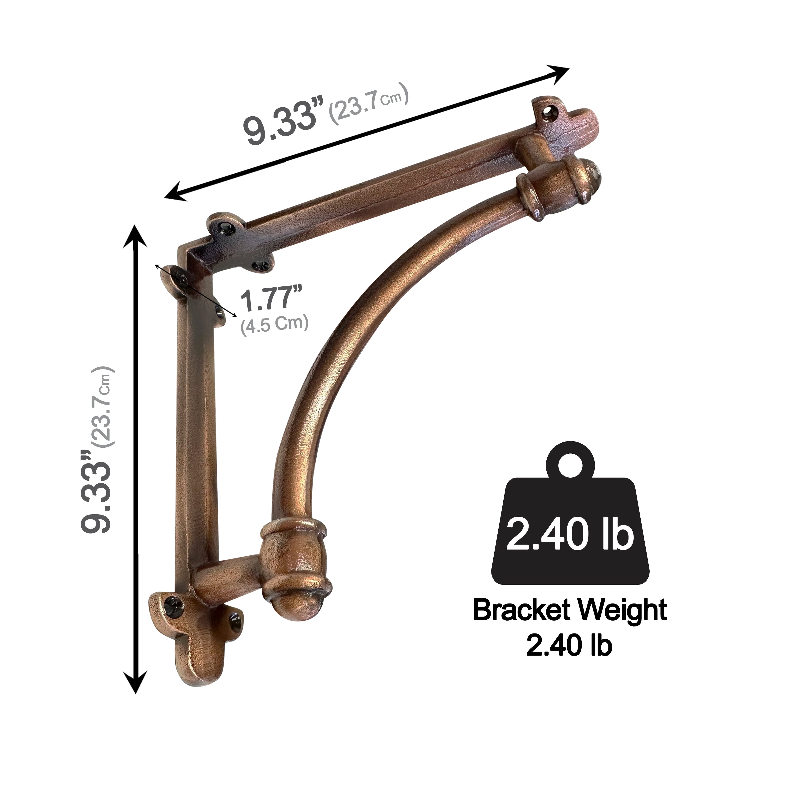 Slim Halfround Bracket, 9.6 inch, Copper Finish