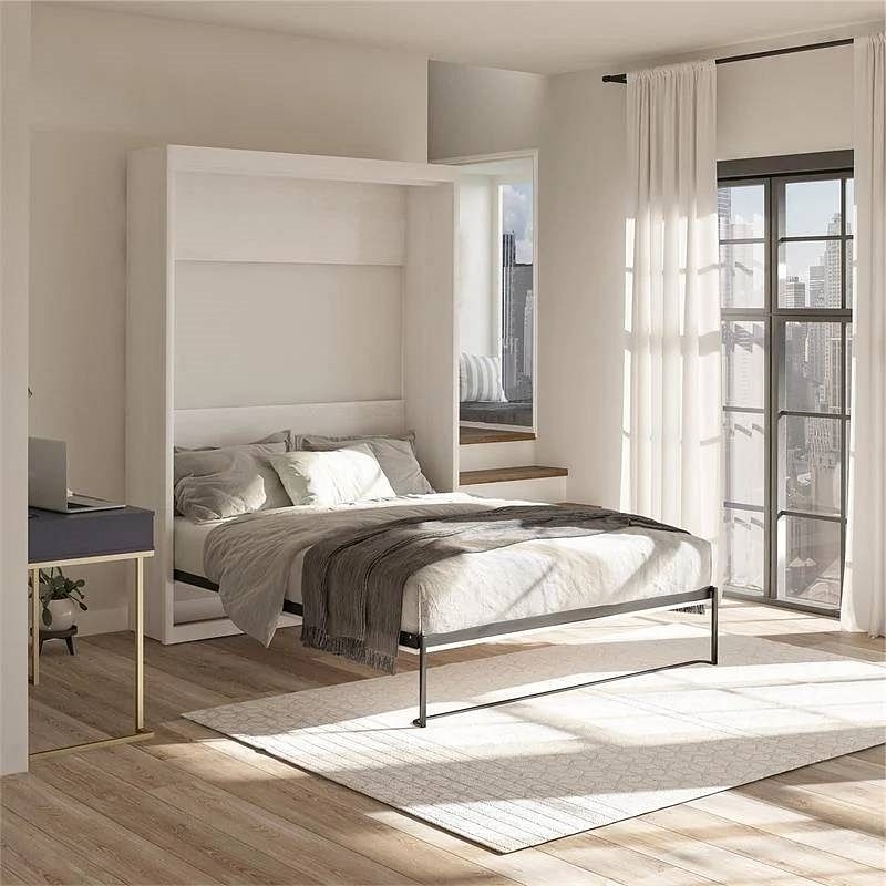 Queen size Murphy Bed Wallbed in Ivory Oak Wood Finish - Free Shipping