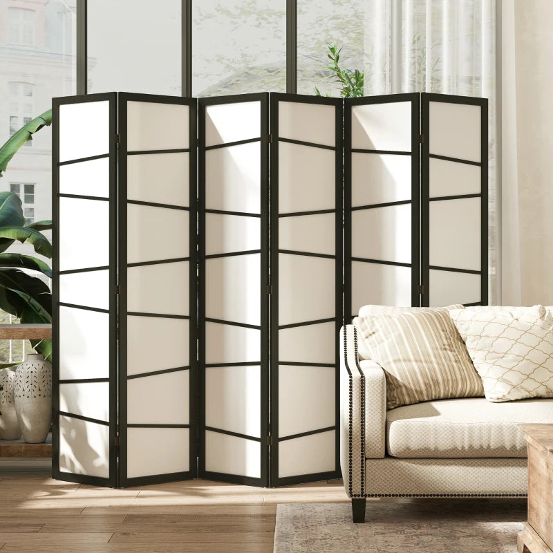 66.9" Folding Room Divider, 6 Panel Wall Partition with Wood Frame for Bedroom, Home Office, White