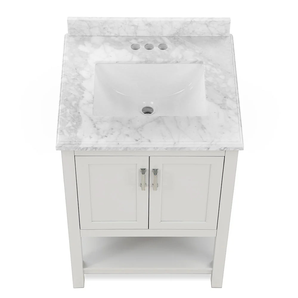 Affinity 25" Single Sink Vanity in White & Gray Carrara Marble Top
