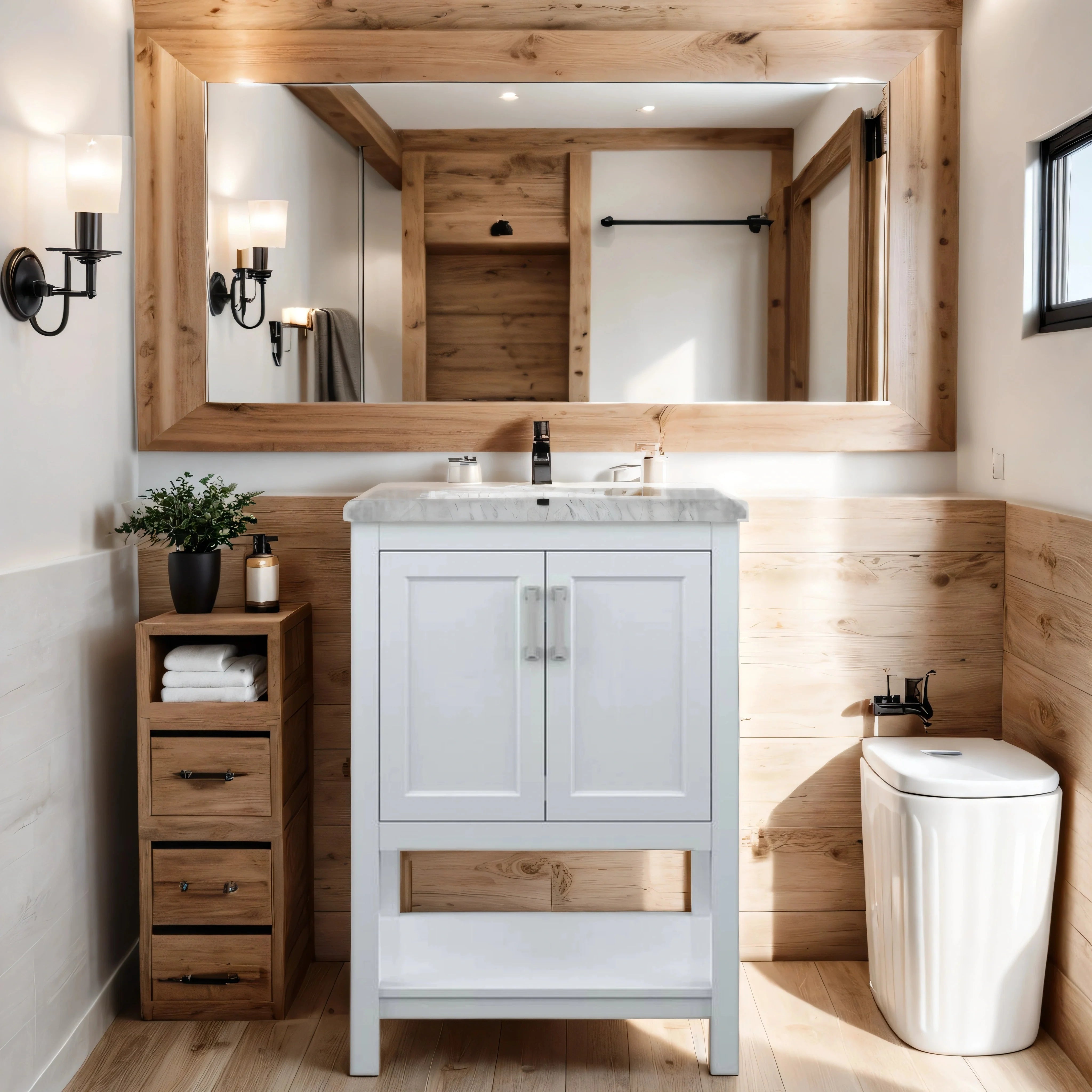 Affinity 25" Single Sink Vanity in White & Gray Carrara Marble Top