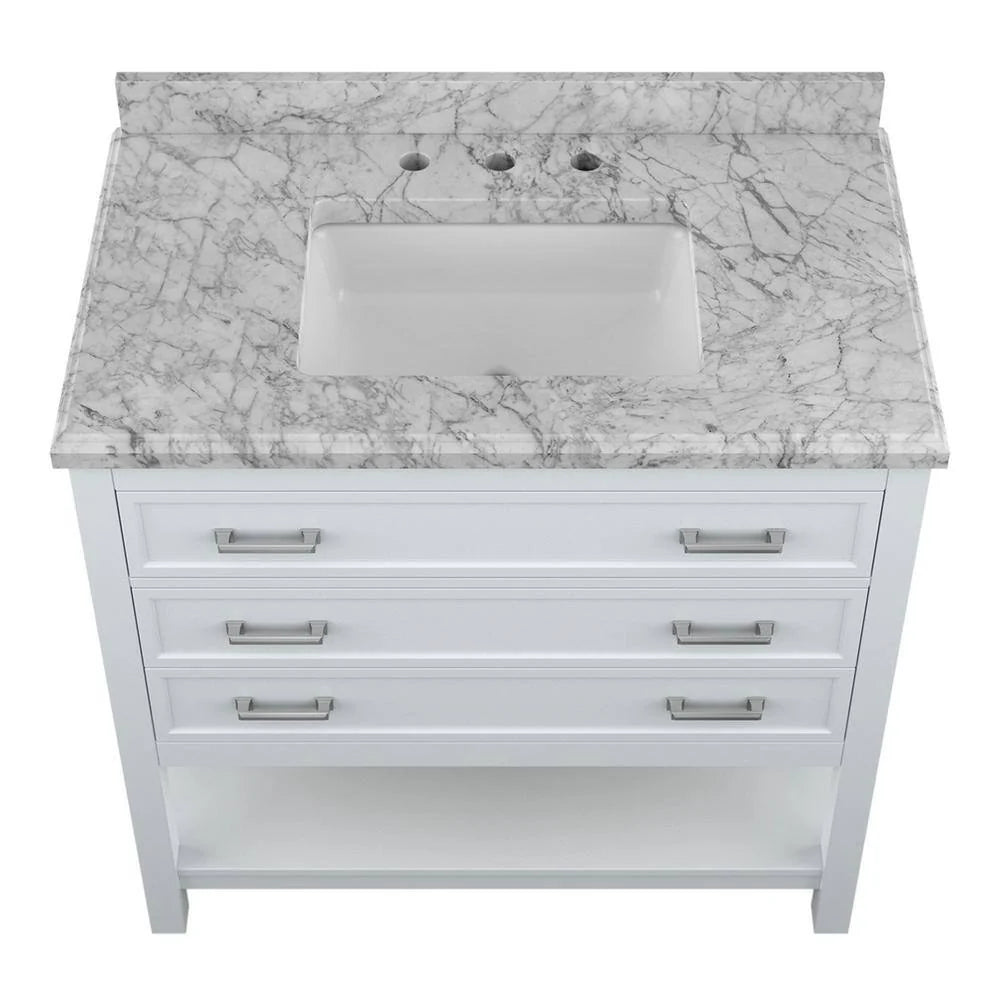 Affinity 37" Single Sink Vanity with White & Gray Carrara Marble Top
