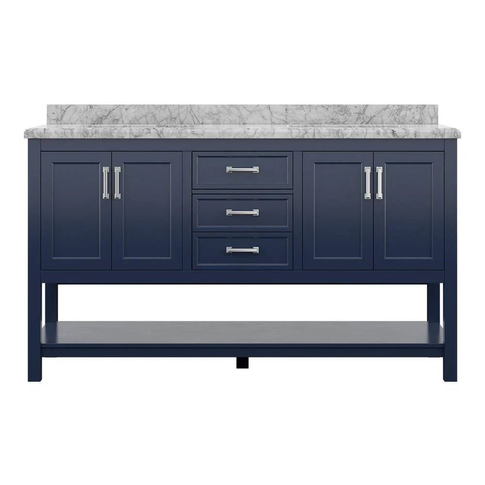 Affinity 61" Double Sink Vanity with White & Gray Carrara Marble Top