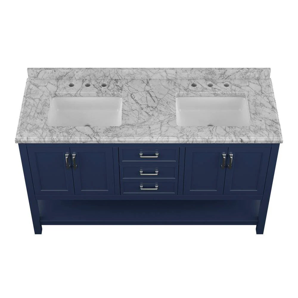Affinity 61" Double Sink Vanity with White & Gray Carrara Marble Top