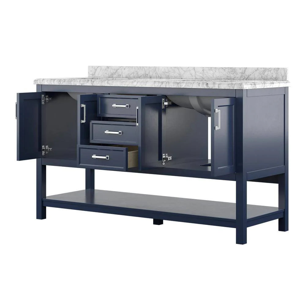 Affinity 61" Double Sink Vanity with White & Gray Carrara Marble Top