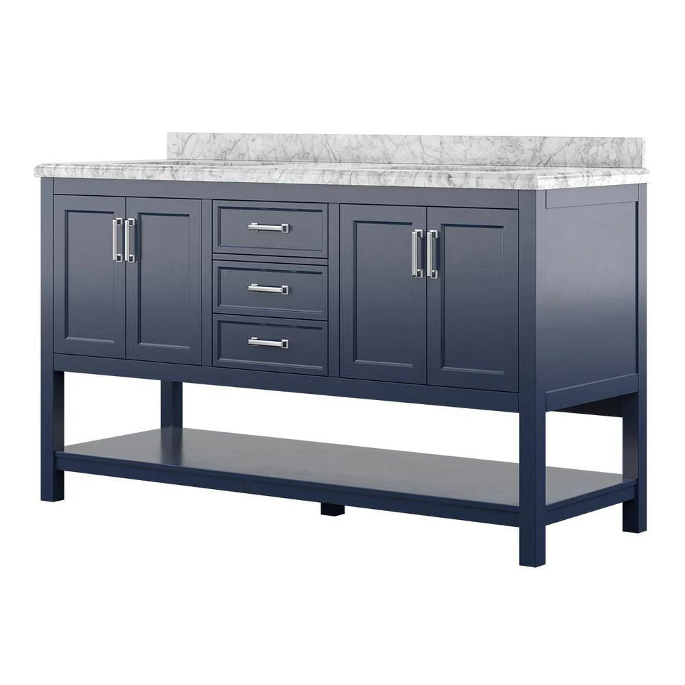 Affinity 61" Double Sink Vanity with White & Gray Carrara Marble Top