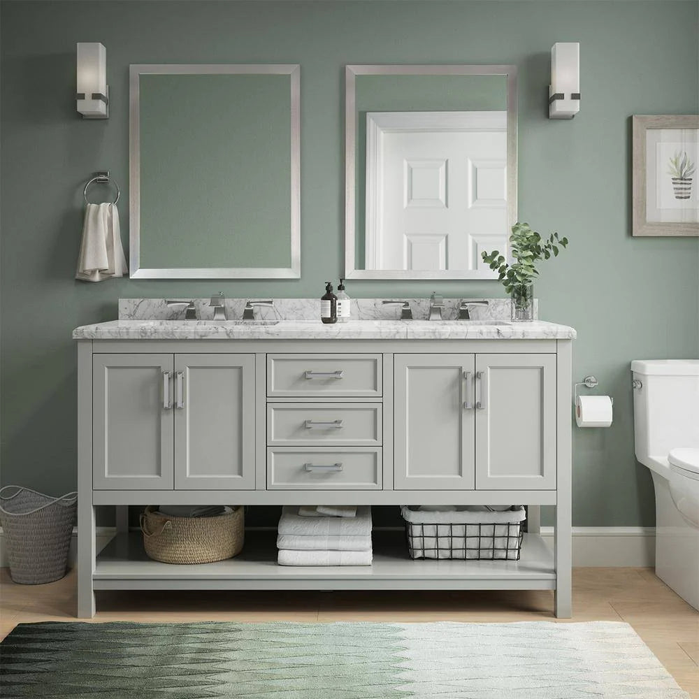 Affinity 61" Double Sink Vanity with White & Gray Carrara Marble Top
