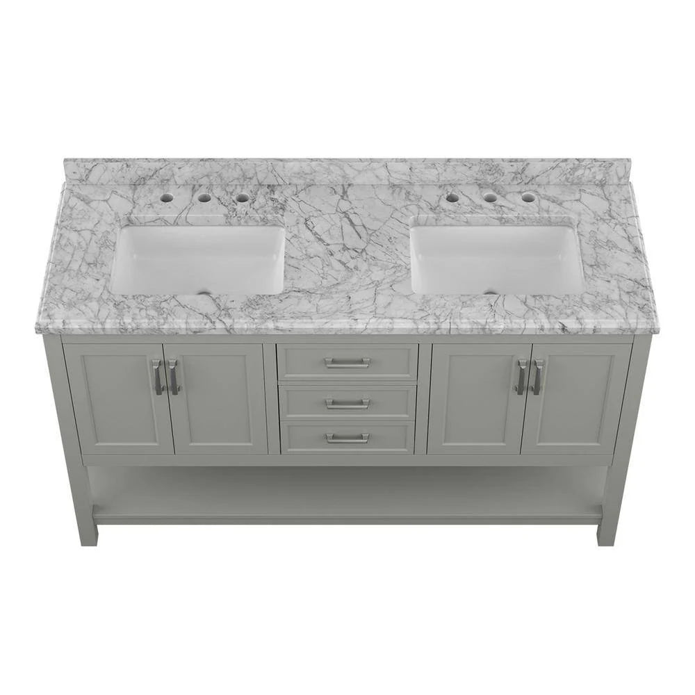 Affinity 61" Double Sink Vanity with White & Gray Carrara Marble Top