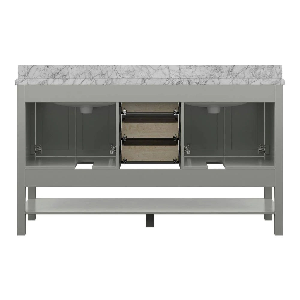 Affinity 61" Double Sink Vanity with White & Gray Carrara Marble Top