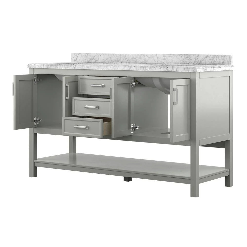 Affinity 61" Double Sink Vanity with White & Gray Carrara Marble Top