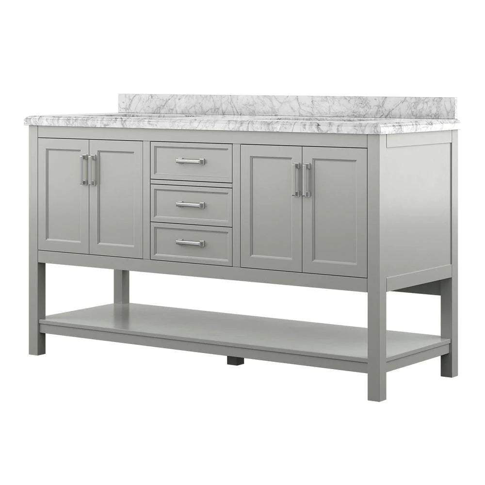 Affinity 61" Double Sink Vanity with White & Gray Carrara Marble Top