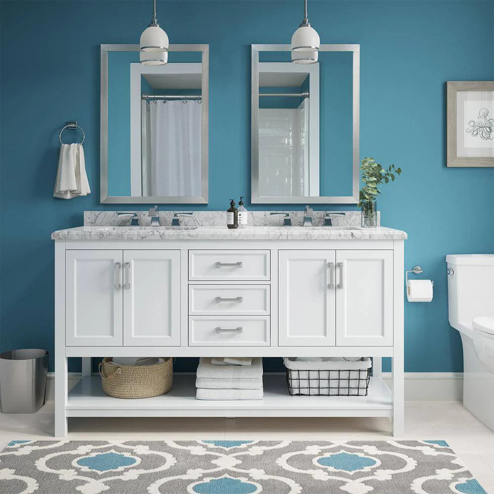 Affinity 61" Double Sink Vanity with White & Gray Carrara Marble Top