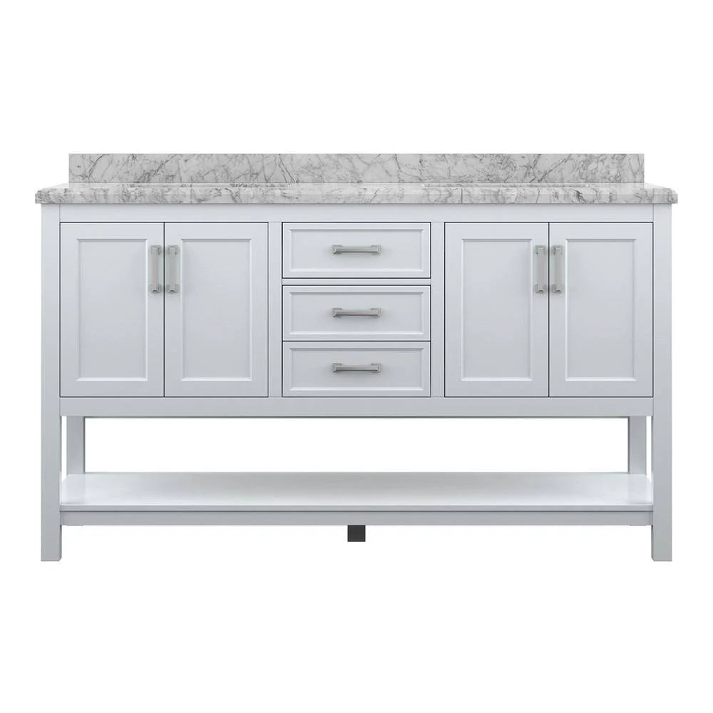 Affinity 61" Double Sink Vanity with White & Gray Carrara Marble Top