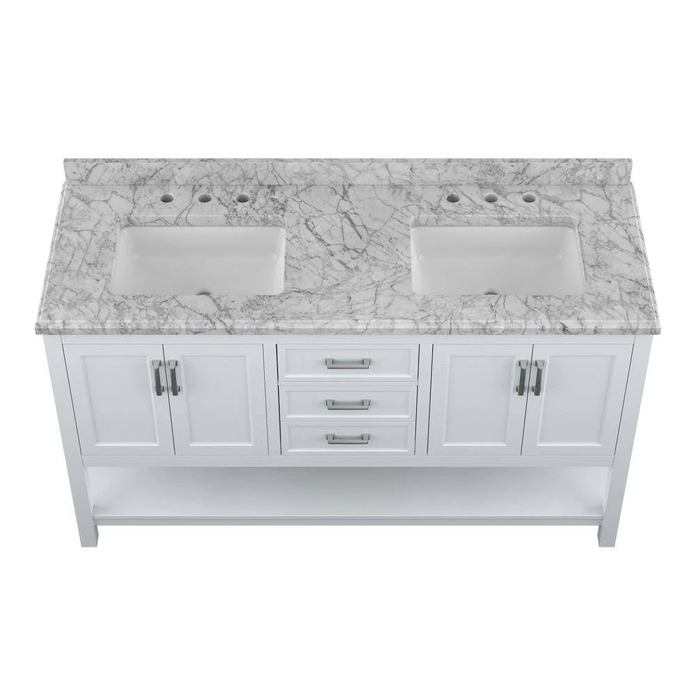 Affinity 61" Double Sink Vanity with White & Gray Carrara Marble Top