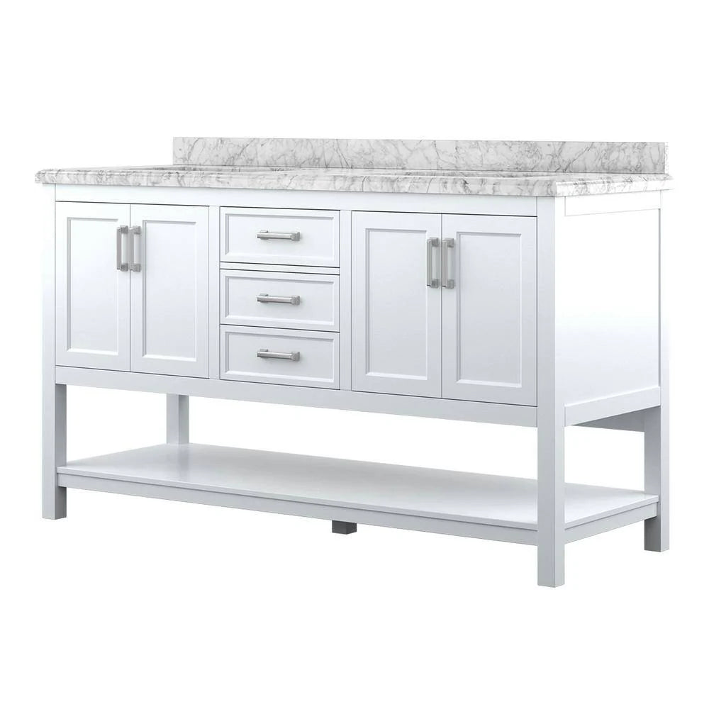 Affinity 61" Double Sink Vanity with White & Gray Carrara Marble Top