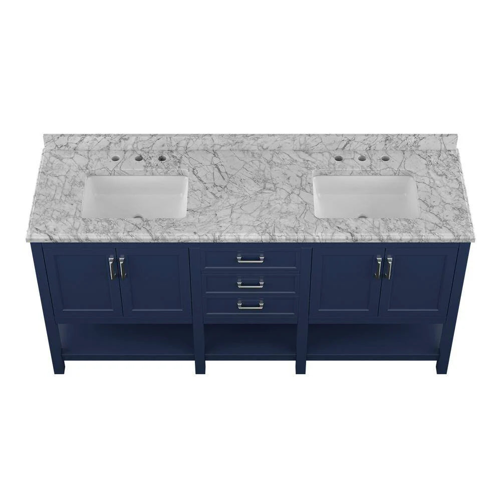 Affinity 72" Double Sink Vanity with White & Gray Carrara Marble Top