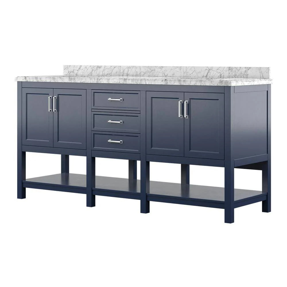Affinity 72" Double Sink Vanity with White & Gray Carrara Marble Top
