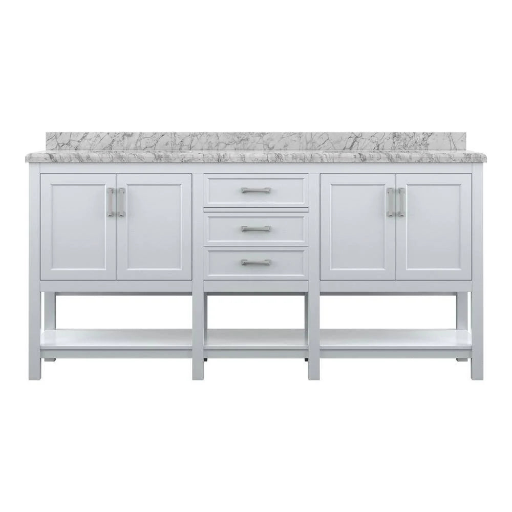 Affinity 72" Double Sink Vanity with White & Gray Carrara Marble Top