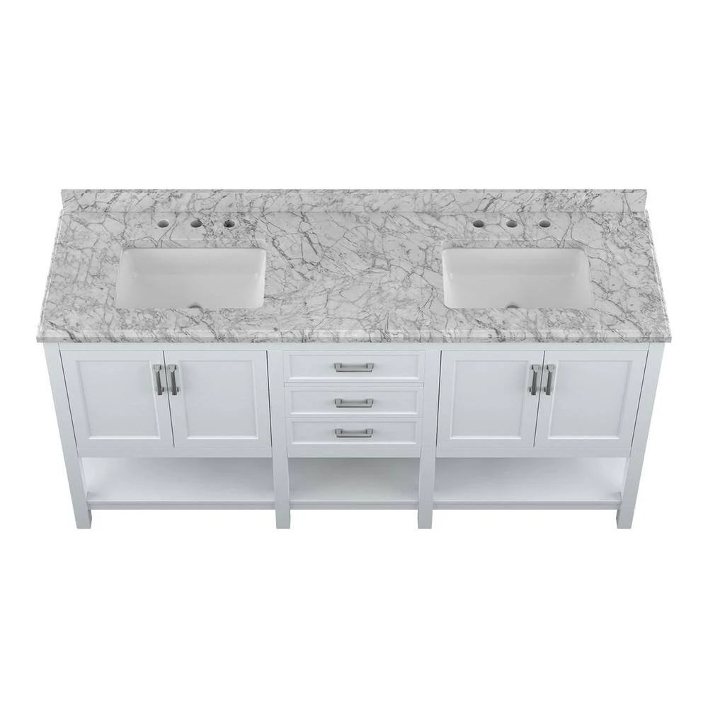 Affinity 72" Double Sink Vanity with White & Gray Carrara Marble Top