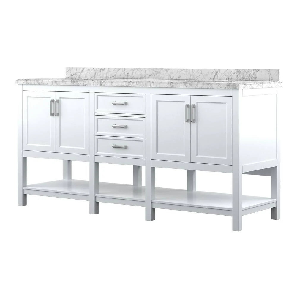 Affinity 72" Double Sink Vanity with White & Gray Carrara Marble Top