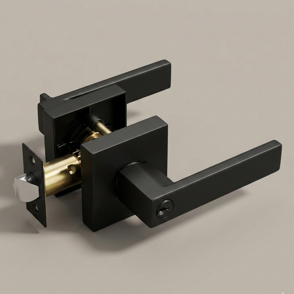 Vellum Hardware Quadra Door Lever — Square Rosette, Keyed, Privacy, Passage & Dummy
