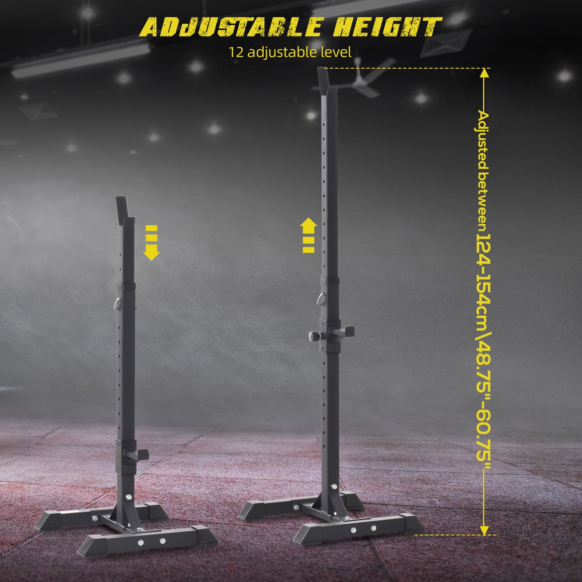 Soozier Adjustable Stable Power Squat Stand Portable 2 Bars Barbell Holder Weight Lifting Rack Black for Home Gym Workout