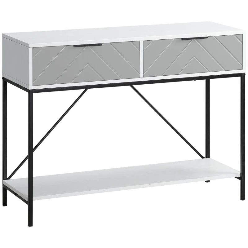 Modern Console Table with 2 Drawers, 2 Tier Entryway Table with storage Shelf, Narrow Sofa Table for Living Room, Hallway, White