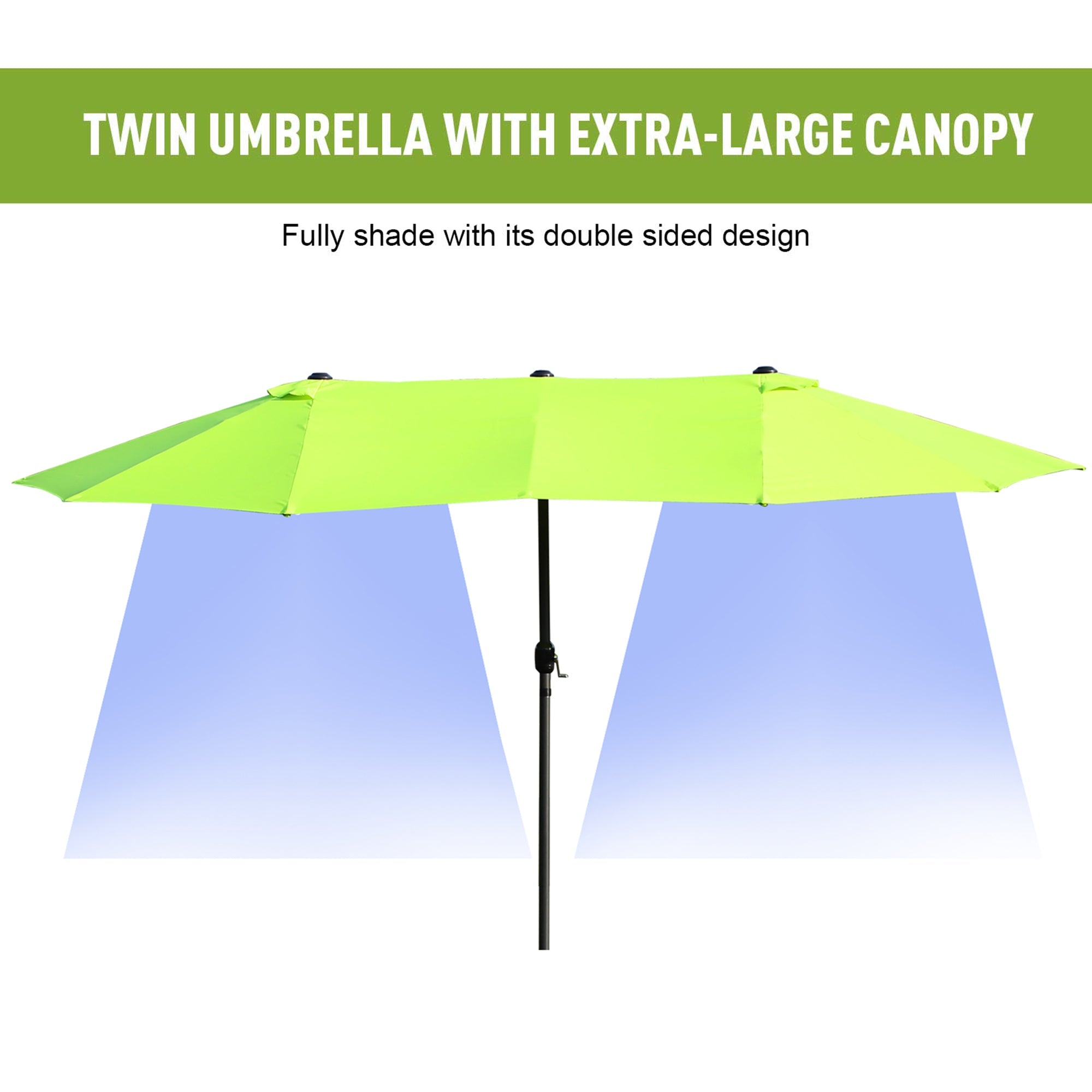 Outsunny 15ft Twin Canopy Patio Umbrella - Sunshade with Steel Table, Lift Crank in Green for Outdoor Comfort