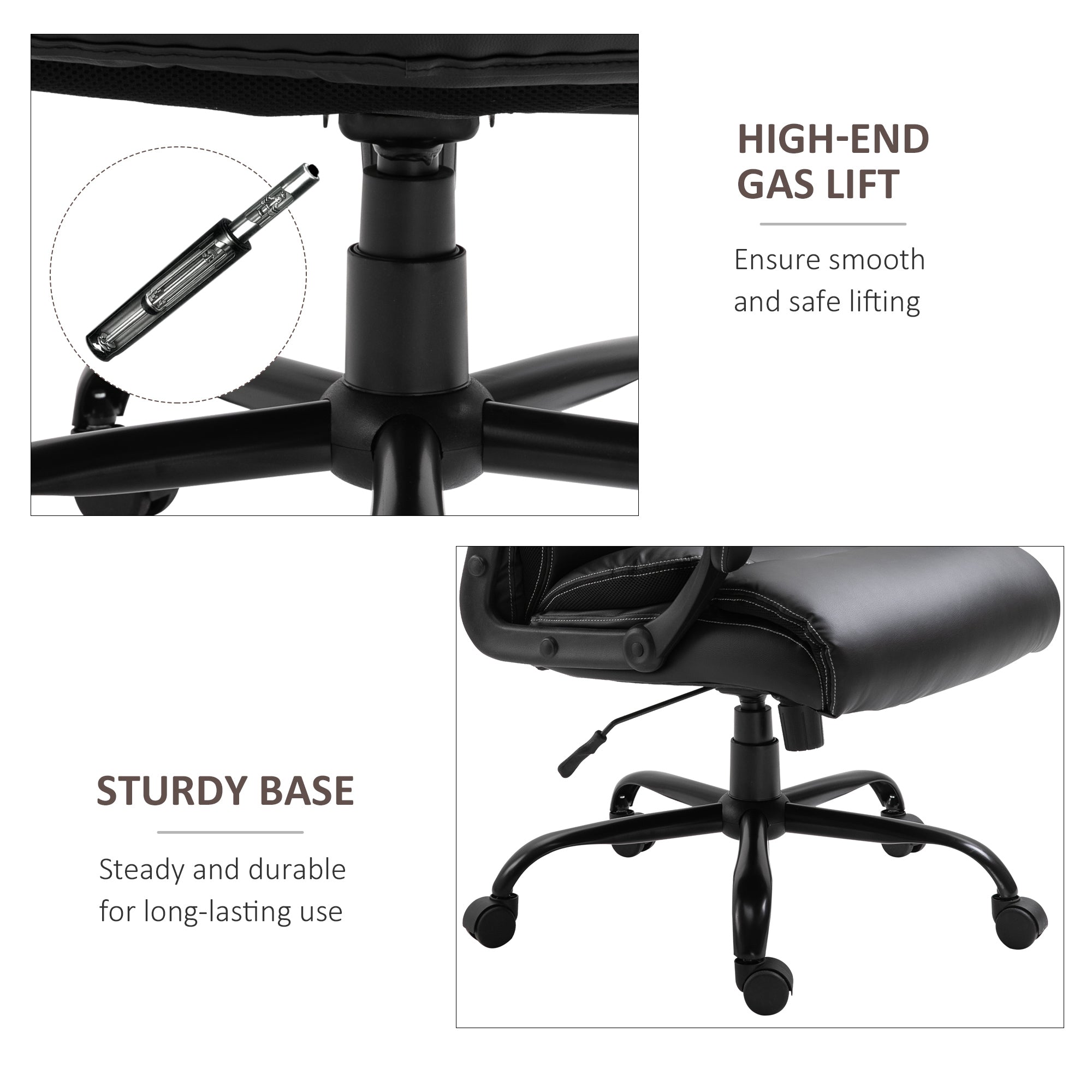 Vinsetto Ergonomic Office Chair Heavy Duty Tall Big Adjustable Height PU Leather Rocker Swivel Black