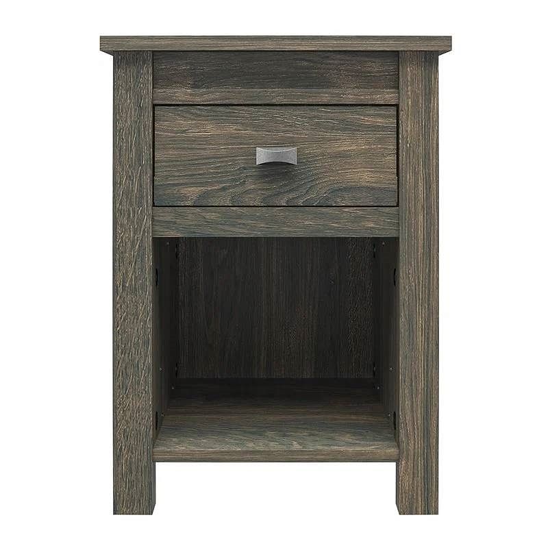 Farmhouse 1-Drawer Bedroom Nightstand with Open Shelf in Rustic Grey Oak - Free Shipping
