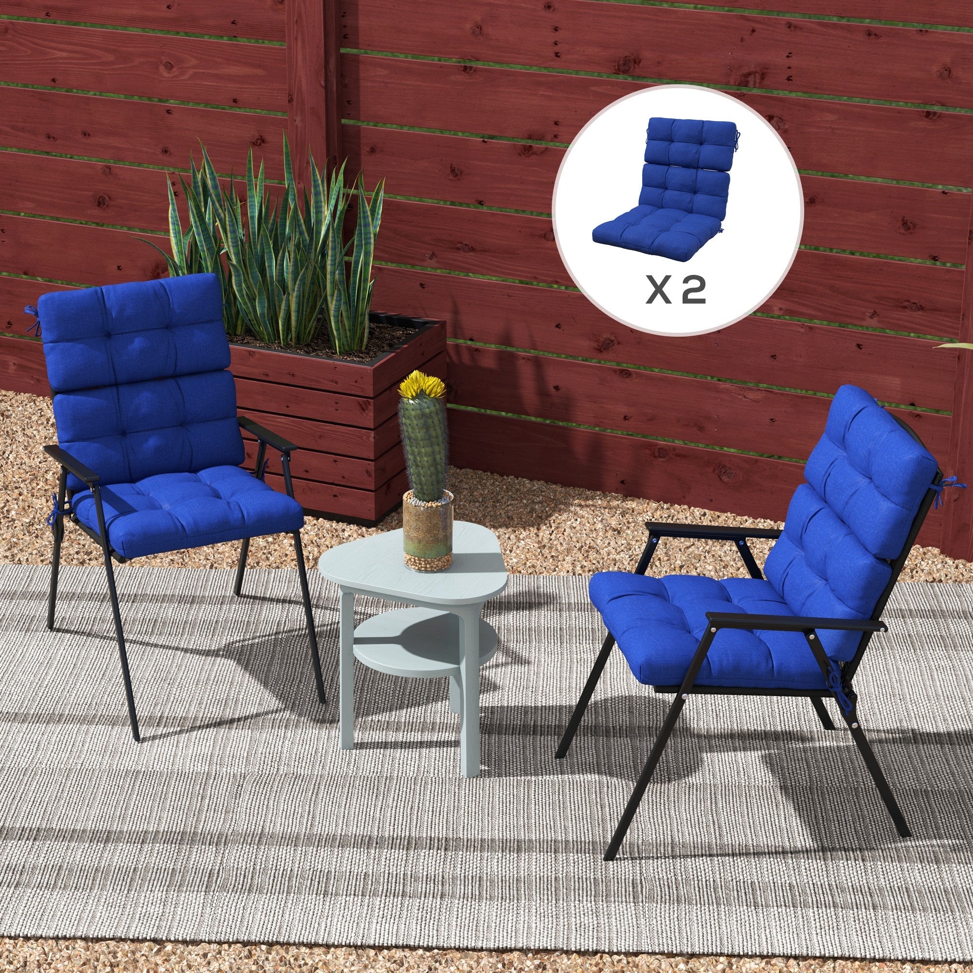 Outsunny Navy Blue 2-Piece Patio Chair Cushion Set, Outdoor Button Tufted Back Seat Pads with Ties, Comfortable & Stylish