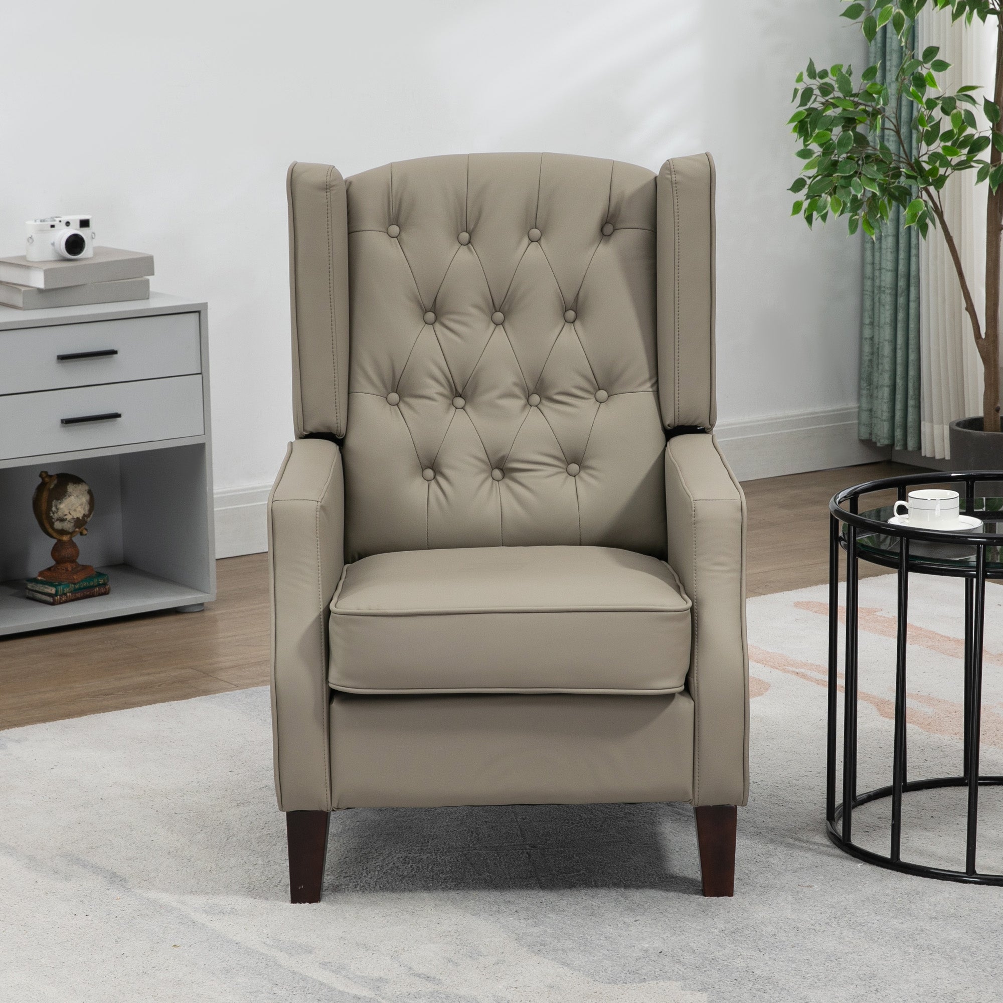 HOMCOM Faux Leather Armchair, Modern Accent Chair with Thick Padding for Living Room, Bedroom, Home Office, Khaki
