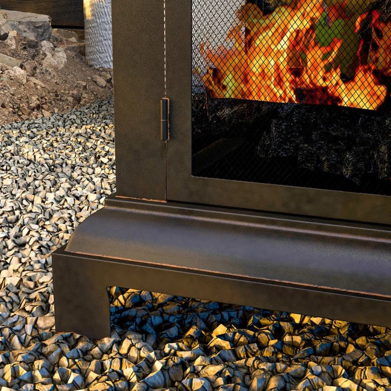 Wood-Burning Fire Pit, Chimney Style Firepit with Poker, 26" x 26", Black