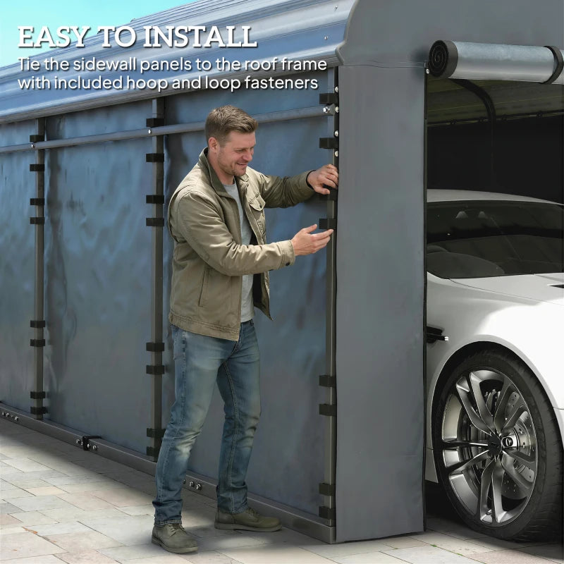 Carport Replacement Canopy Cover Sidewalls for 12' x 20' Carport, UPF50+ Waterproof Garage Car Shelter Tarp, Dark Grey